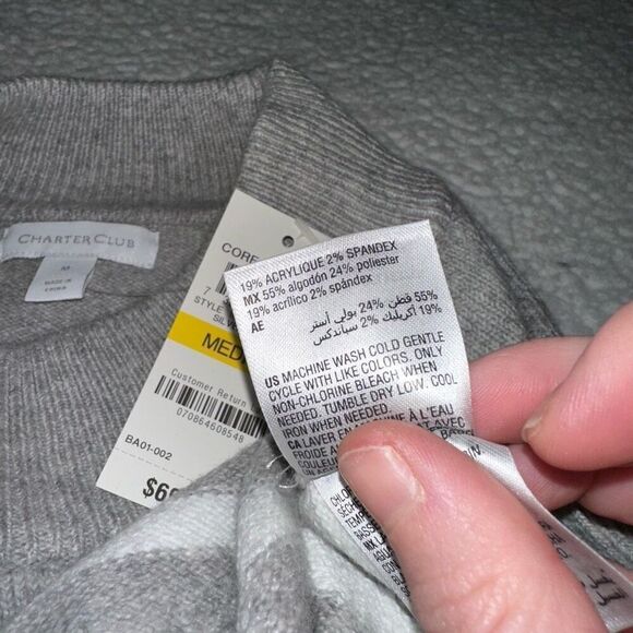 Charter Club Gray White Stripe Back Pleat Sweater Medium NWT - Picture 9 of 14